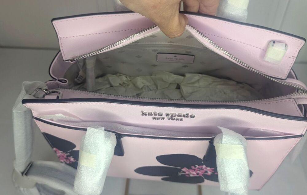 Kate Spade Cameron Grand Flora Pink Blue Flower Medium Satchel Purse NWT - Picture 6 of 10